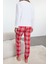 Kadın Moda Bisiklet Yaka Boru Paça Uzun Kol %100 Pamuklu Yılbaşı Temalı Ekoseli Örme Pijama Takımı 4