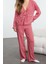 Kadın Moda V Yaka Geniş Paça Uzun Kol Kırmızı Çizgili Kurdele Fiyonk Bağlama Detaylı Pijama Takımı 1