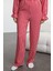 Kadın Moda V Yaka Geniş Paça Uzun Kol Kırmızı Çizgili Kurdele Fiyonk Bağlama Detaylı Pijama Takımı 4
