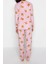 Kadın Moda Şık Bisiklet Yaka Boru Paça Uzun Kol Polar Ayıcık Desenli Kışlık Örme Pijama Takımı 5