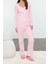 Kadın Moda V Yaka Geniş Paça Uzun Kol Dantel Ve Kurdele Fiyonk Detaylı Fitilli Örme Pijama Takımı 1