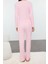 Kadın Moda V Yaka Geniş Paça Uzun Kol Dantel Ve Kurdele Fiyonk Detaylı Fitilli Örme Pijama Takımı 4