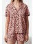 Kadın Moda Şık Gömlek Yaka Boru Paça Kısa Kol %100 Pamuklu Leopar Desenli Örme Pijama Takımı 1