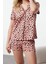 Kadın Moda Şık Gömlek Yaka Boru Paça Kısa Kol %100 Pamuklu Leopar Desenli Örme Pijama Takımı 2