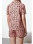 Kadın Moda Şık Gömlek Yaka Boru Paça Kısa Kol %100 Pamuklu Leopar Desenli Örme Pijama Takımı 4