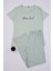 Kadın Moda Şık Bisiklet Yaka Boru Paça Kısa Kol Baskılı Çizgili Örme Pijama Takımı 1