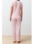 Kadın Moda Şık Bisiklet Yaka Boru Paça Kısa Kol Baskılı Puantiyeli Örme Pijama Takımı 5
