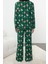 Kadın Moda Şık Gömlek Yaka Boru Paça Uzun Kol %100 Pamuklu Yılbaşı Temalı Örme Pijama Takımı 3