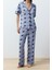 Kadın Moda Şık Gömlek Yaka Boru Paça Kısa Kol Desenli Biyeli Örme Pijama Takımı 1