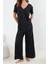 Kadın Moda Şık V Yaka Geniş Paça Kısa Kol Çiçekli Örme Pijama Takımı 1