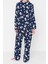 Kadın Moda Şık Gömlek Yaka Boru Paça Uzun Kol Tavşan Desenli Viskon Dokuma Pijama Takımı 5
