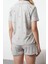 Kadın Moda Şık Gömlek Yaka Boru Paça Kısa Kol Pamuklu Kalp Desenli Örme Pijama Takımı 3