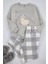 Kadın Moda Büyük Beden Bisiklet Yaka Lastikli Paça Uzun Kol Wellsoft Lama Desenli Örme Pijama Takımı 1