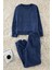 Kadın Moda Şık Bisiklet Yaka Boru Paça Uzun Kol Puantiyeli Polar Kışlık Örme Pijama Takımı 1