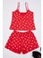 Kadın Moda Şık V Yaka Boru Paça Askılı Kol Pamuklu Kalpli Dantel Detaylı Ip Örme Pijama Takımı 1