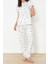 Kadın Moda Şık Bisiklet Yaka Boru Paça Kısa Kol Yıldız Desenli Örme Pijama Takımı 3