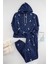 Kadın Moda Şık Büyük Beden Kapüşonlu Lastikli Paça Uzun Kol Galaksi Desenli Polar Örme Pijama Takımı 1