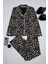Kadın Gömlek Yaka Boru Paça Uzun Kol %100 Pamuklu Leopar Desenli Gömlek-Pantolon Örme Pijama Takımı 1