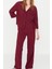 Kadın Moda Gömlek Yaka Boru Paça Truvakar Kol Biyeli Viskon Gömlek-Pantolon Dokuma Pijama Takımı 2
