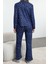 Kadın Moda Şık Gömlek Yaka Geniş Paça Uzun Kol Pamuklu Varak Yıldız Desenli Örme Pijama Takımı 4