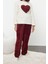 Kadın Moda Şık Bisiklet Yaka Lastikli Paça Uzun Kol Kalpli Wellsoft Kışlık Örme Pijama Takımı 1