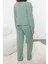 Kadın Moda Şık V Yaka Boru Paça Uzun Kol Etiket Detaylı Waffle Kumaş Örme Pijama Takımı 4