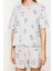Kadın Moda Şık Bisiklet Yaka Boru Paça Kısa Kol Pamuklu Eğlence Desenli Örme Pijama Takımı 1