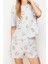 Kadın Moda Şık Bisiklet Yaka Boru Paça Kısa Kol Pamuklu Eğlence Desenli Örme Pijama Takımı 2