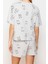 Kadın Moda Şık Bisiklet Yaka Boru Paça Kısa Kol Pamuklu Eğlence Desenli Örme Pijama Takımı 4