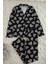 Kadın Geniş Paça Uzun Kol Pamuklu Leopar Kalp Desenli Gömlek Pantolon Örme Pijama Takımı 1