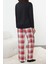 Kadın Moda Bisiklet Yaka Geniş Paça Uzun Kol Kadın Pamuklu Kalpli Ekoseli Örme Pijama Takımı 4