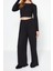 Kadın Moda Şık Bisiklet Yaka Geniş Paça Uzun Kol Viskon Örme Pijama Takımı 4