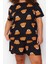 Kadın Moda Büyük Beden Bisiklet Yaka Geniş Paça Kısa Kol Ayıcık Baskılı Pamuklu Örme Pijama Takımı 4