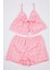 Kadın Askılı Yaka Boru Paça Askılı Kol %100 Pamuklu Çiçekli Ip Astarlı Brode Dokuma Pijama Takımı 1