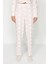 Kadın Boru Paça Uzun Kol Premium Pamuk Kalp Puf Desenli Gömlek-Pantolon Pijama Takımı 5
