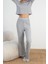 Kadın Moda Şık Bisiklet Yaka Geniş Paça Uzun Kol Lastikli Fitilli Örme Pijama Takımı 2