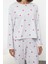 Kadın Moda Şık Bisiklet Yaka Geniş Paça Uzun Kol Kalpli Baskılı Lastikli Örme Pijama Takımı 2