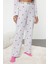 Kadın Moda Şık Bisiklet Yaka Geniş Paça Uzun Kol Kalpli Baskılı Lastikli Örme Pijama Takımı 3