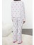Kadın Moda Şık Bisiklet Yaka Geniş Paça Uzun Kol Kalpli Baskılı Lastikli Örme Pijama Takımı 4
