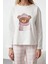 Kadın Moda Bisiklet Yaka Geniş Paça Uzun Kol Pamuklu Ayıcık Baskılı Ekoseli Örme Pijama Takımı 3