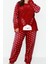 Tarz Rahat Büyük Beden Uzun Kollu Dar Paça Kalpli Polar Örme Pijama Takımı 4