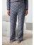 Tarz Rahat Uzun Kollu Boru Paça Gri Kış Temalı Cepli Polar Kışlık Örme Pijama Takımı 3