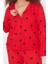 Tarz Rahat Büyük Beden Uzun Kollu Geniş Paça Kalpli Örme Pijama Takımı 3