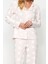Tarz Rahat Uzun Kollu Boru Paça Premium Pamuk Kalp Puf Desenli Gömlek-Pantolon Pijama Takımı 1