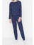 Tarz Rahat Uzun Kollu Boru Paça %100 Pamuklu Kalpli Örme Pijama Takımı 5