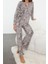 Tarz Rahat Uzun Kollu Boru Paça Leopar Desenli Kurdele Fiyonklu Biyeli Gömlek Pantolon Pijama Takımı 3