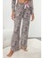 Tarz Rahat Uzun Kollu Boru Paça Leopar Desenli Kurdele Fiyonklu Biyeli Gömlek Pantolon Pijama Takımı 5