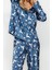Tarz Rahat Uzun Kollu Boru Paça Lacivert- Yılbaşı Temalı Saten Gömlek-Pantolon Dokuma Pijama Takımı 1