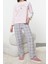 Tarz Rahat Uzun Kollu Boru Paça Ekoseli ve Kalp Nakışlı Polar Kışlık Örme Pijama Takımı 1