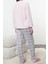 Tarz Rahat Uzun Kollu Boru Paça Ekoseli ve Kalp Nakışlı Polar Kışlık Örme Pijama Takımı 2